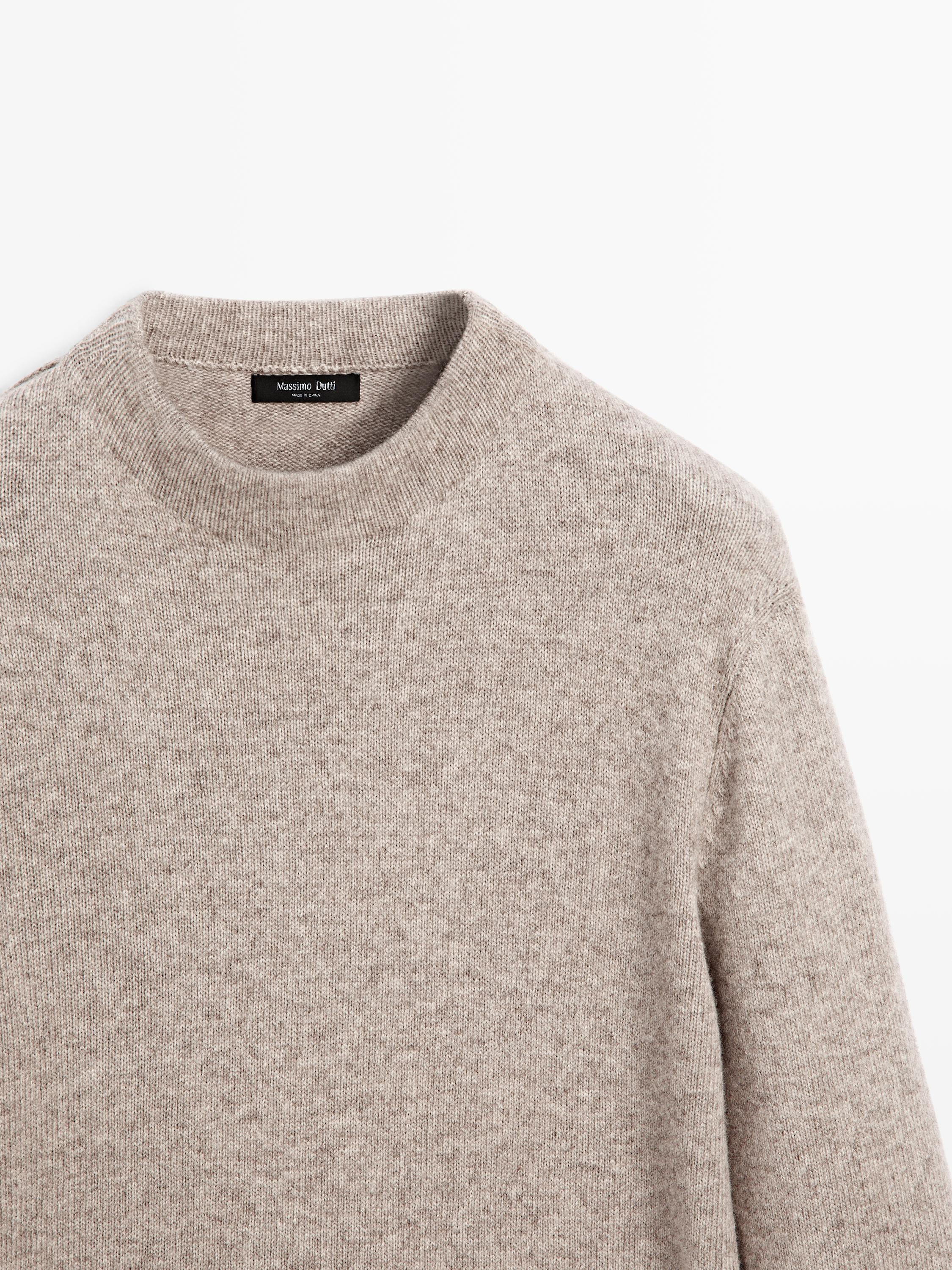 Wool blend crew neck knit sweater